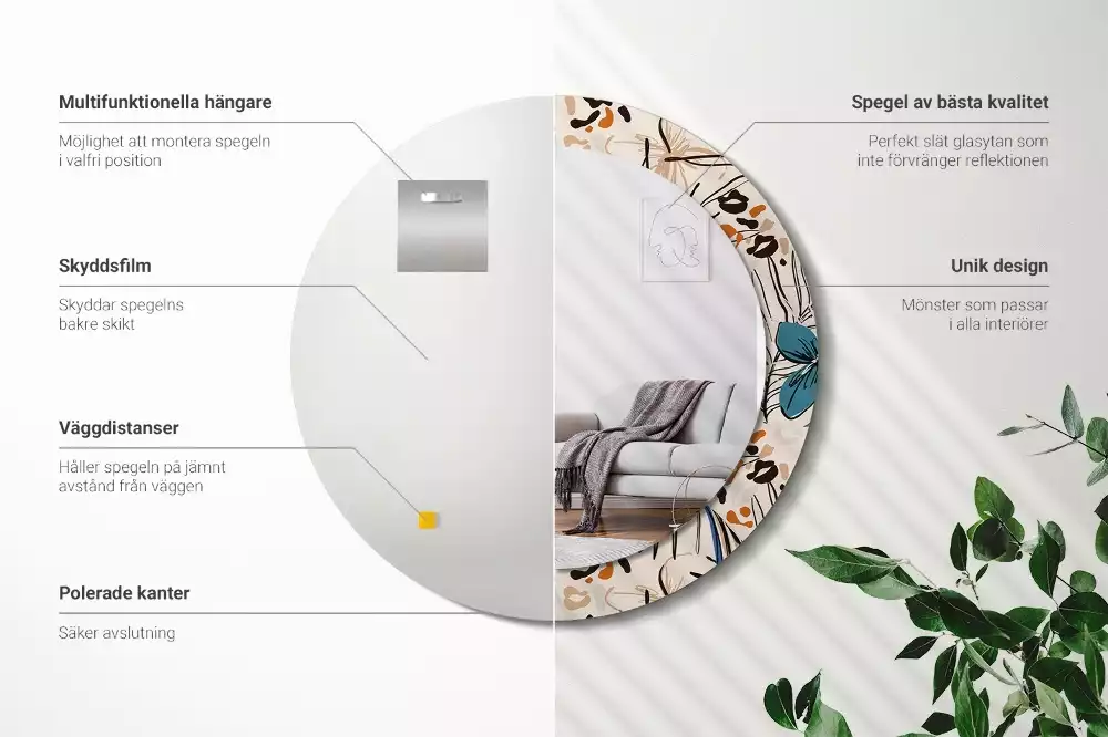 Oglindă rotundă imprimată Flori cu model de junglă