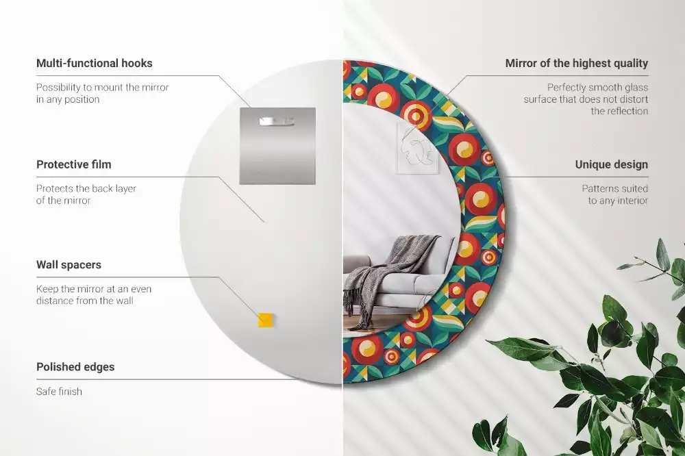 Oglindă rotundă ramă cu imprimeu Fructe și frunze geometrice