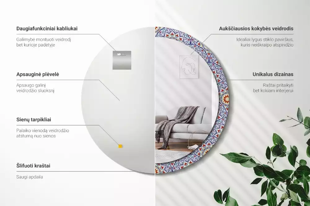 Oglindă cu decor rotundă Compoziție orientală