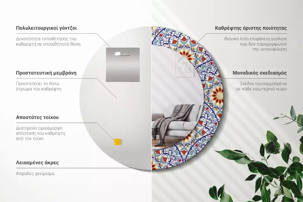 Oglindă cu decor rotundă Compoziție orientală