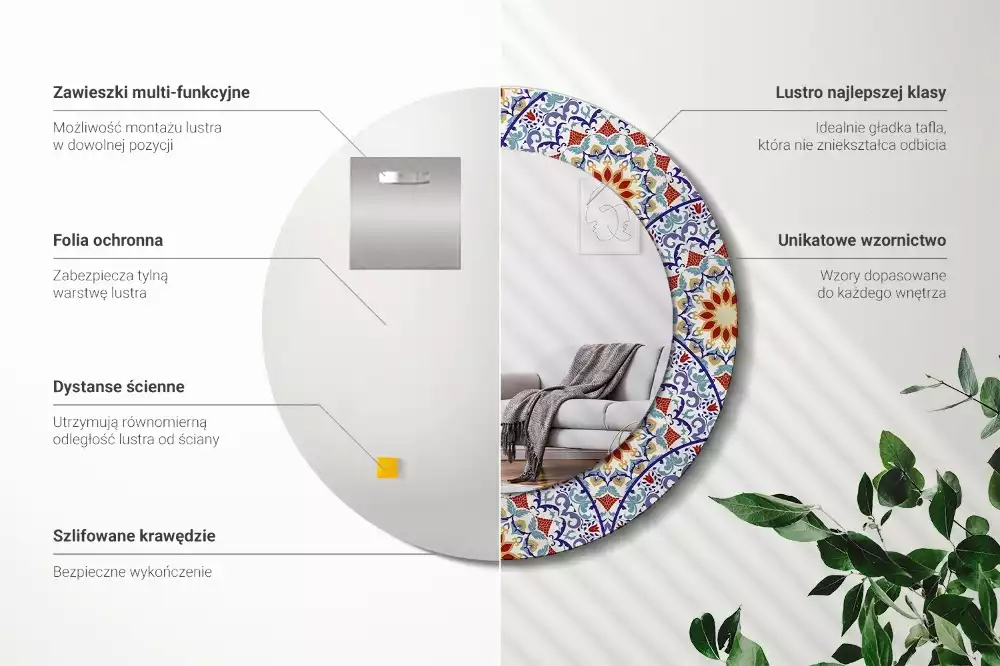 Oglindă cu decor rotundă Compoziție orientală