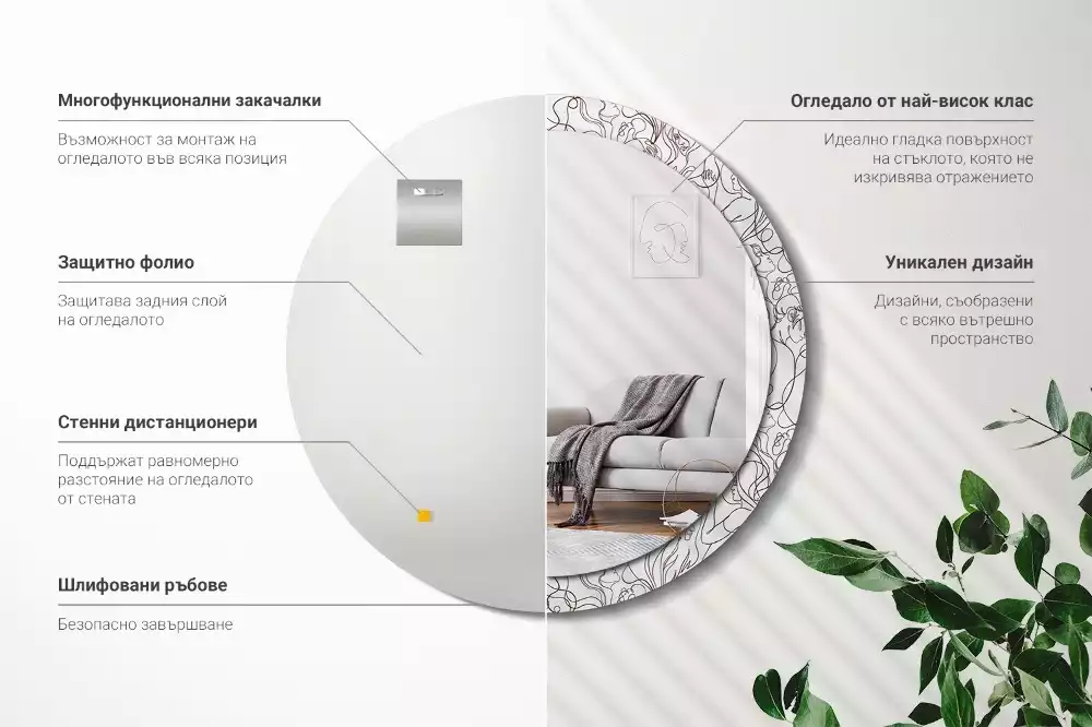 Oglindă rotundă imprimată Fețe din linii