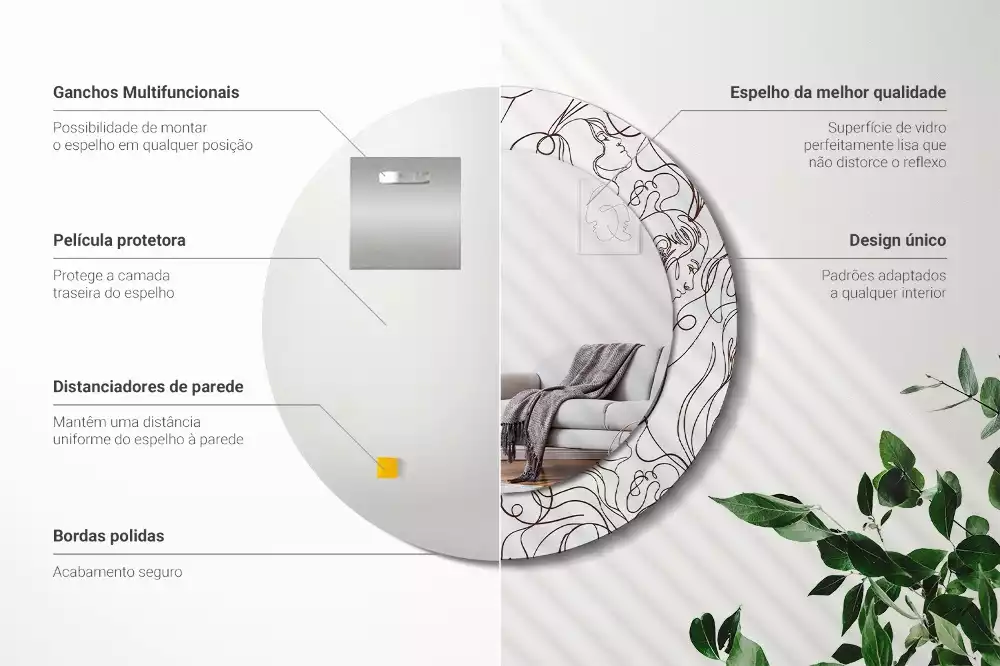 Oglindă rotundă imprimată Fețe din linii