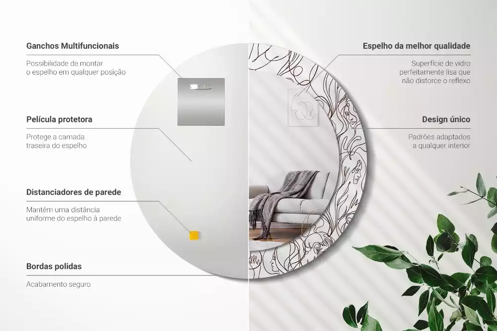 Oglindă rotundă imprimată Fețe din linii