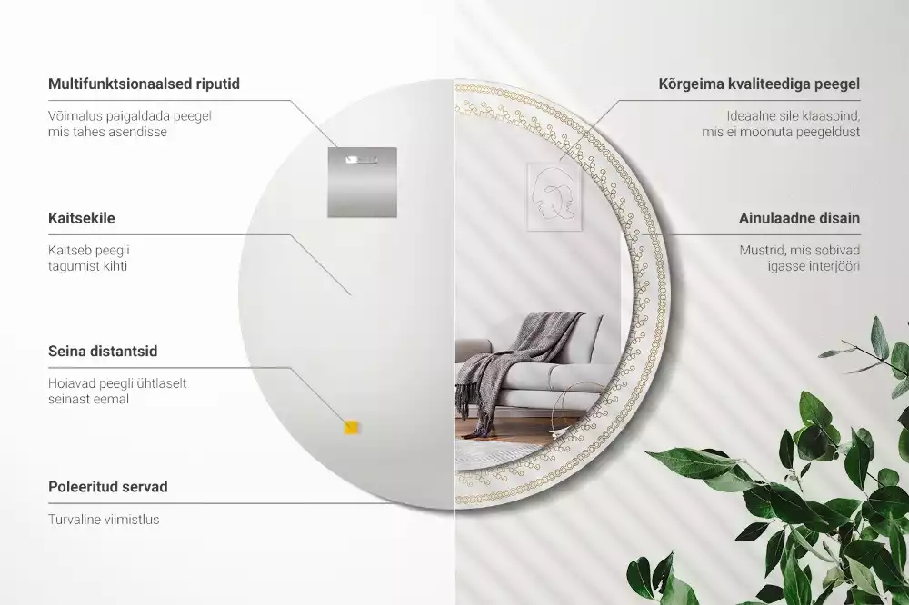 Oglindă rotundă ramă cu imprimeu Mandala indiană