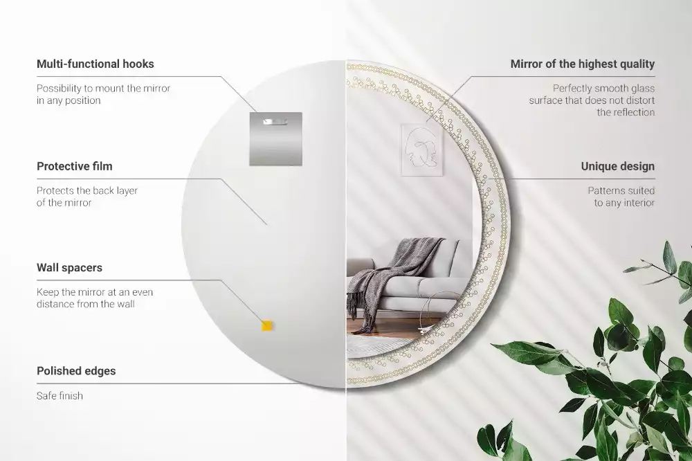 Oglindă rotundă ramă cu imprimeu Mandala indiană