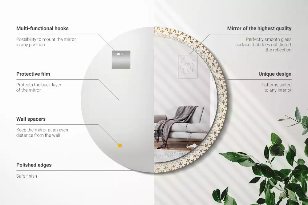 Oglindă rotundă ramă cu imprimeu Mandala indiană