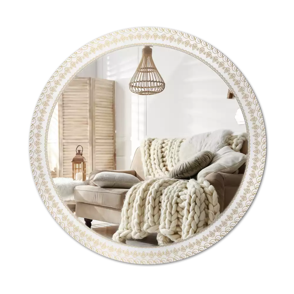 Oglindă rotundă ramă cu imprimeu Mandala indiană