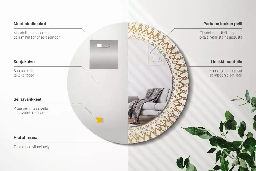 Oglindă rotundă ramă cu imprimeu Mandala indiană