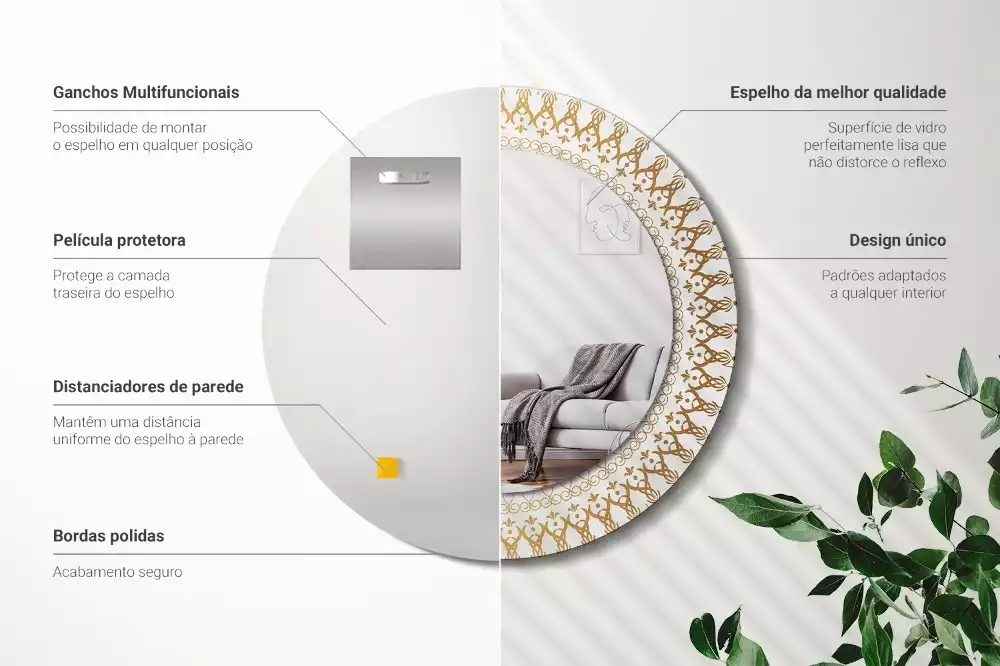 Oglindă rotundă ramă cu imprimeu Mandala indiană