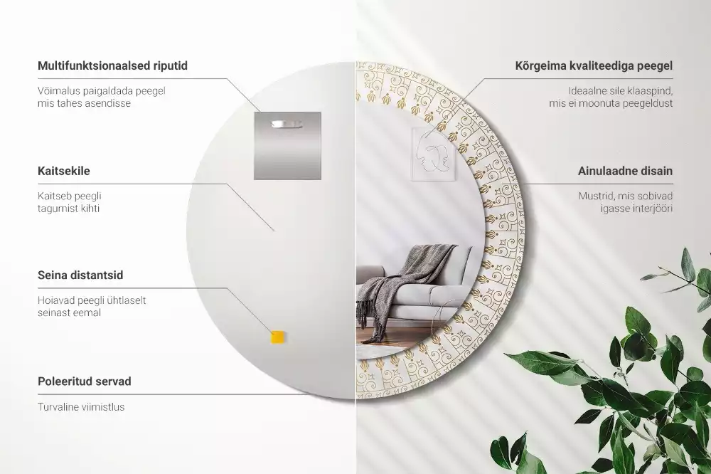 Oglindă rotundă ramă cu imprimeu Mandala indiană