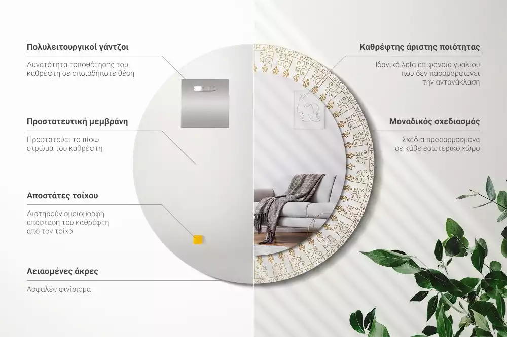 Oglindă rotundă ramă cu imprimeu Mandala indiană