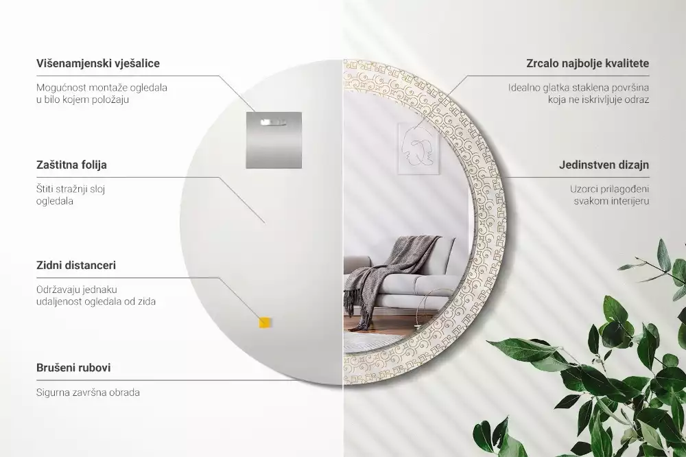 Oglindă rotundă ramă cu imprimeu Mandala indiană