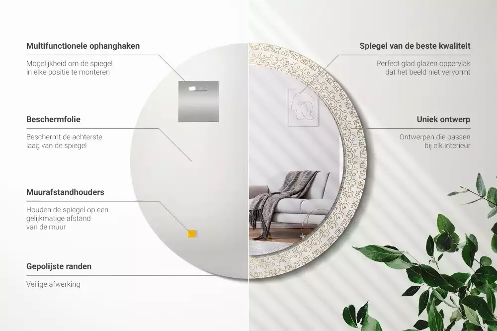 Oglindă rotundă ramă cu imprimeu Mandala indiană