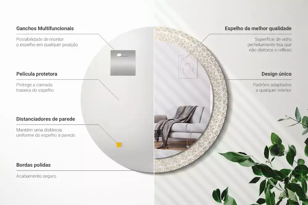 Oglindă rotundă ramă cu imprimeu Mandala indiană