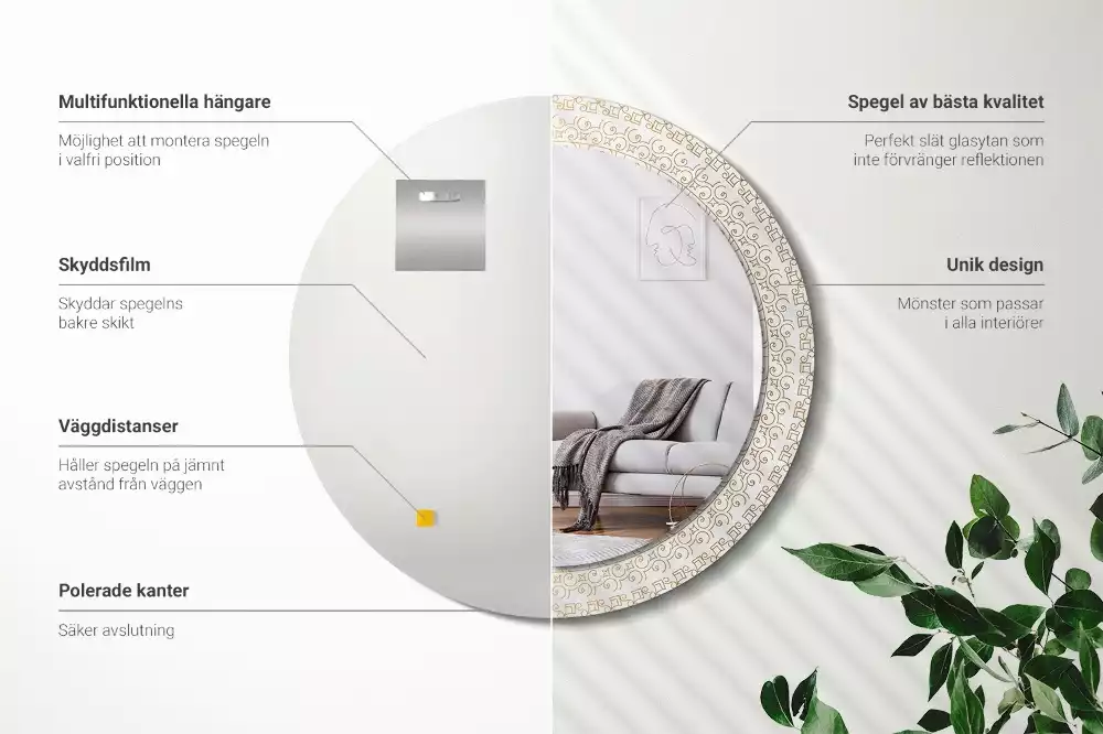 Oglindă rotundă ramă cu imprimeu Mandala indiană