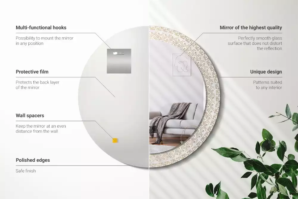 Oglindă rotundă ramă cu imprimeu Mandala indiană