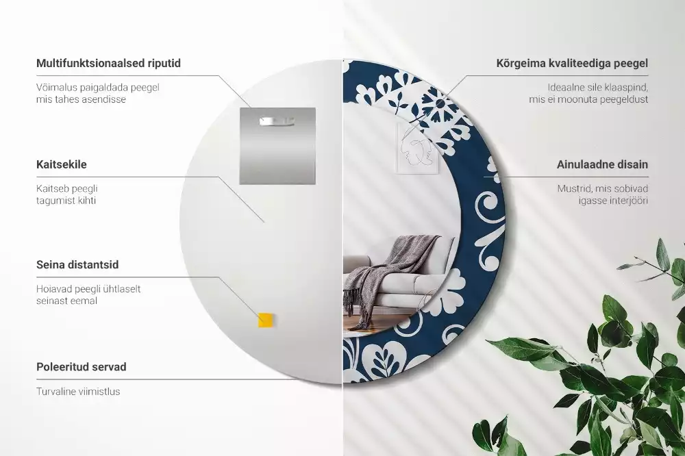 Oglindă rotundă ramă cu imprimeu Compoziție paisley