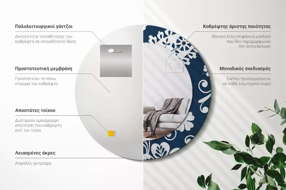 Oglindă rotundă ramă cu imprimeu Compoziție paisley