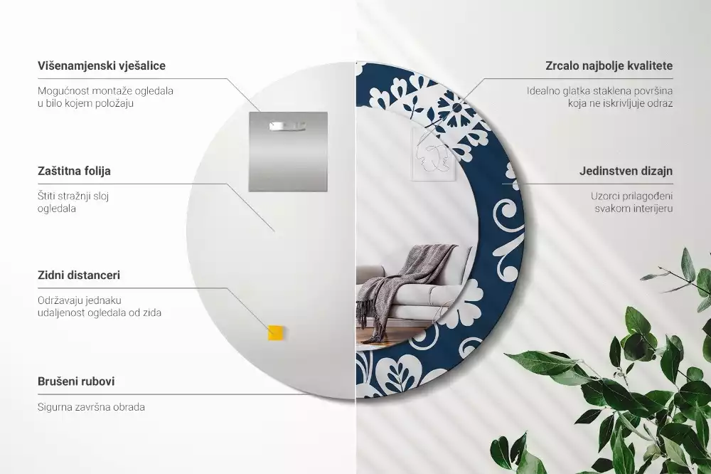 Oglindă rotundă ramă cu imprimeu Compoziție paisley