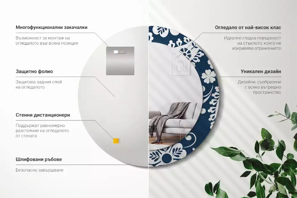 Oglindă rotundă ramă cu imprimeu Compoziție paisley