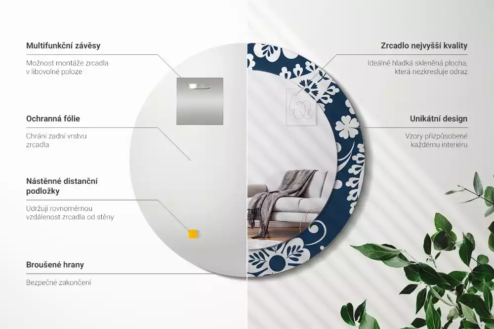 Oglindă rotundă ramă cu imprimeu Compoziție paisley