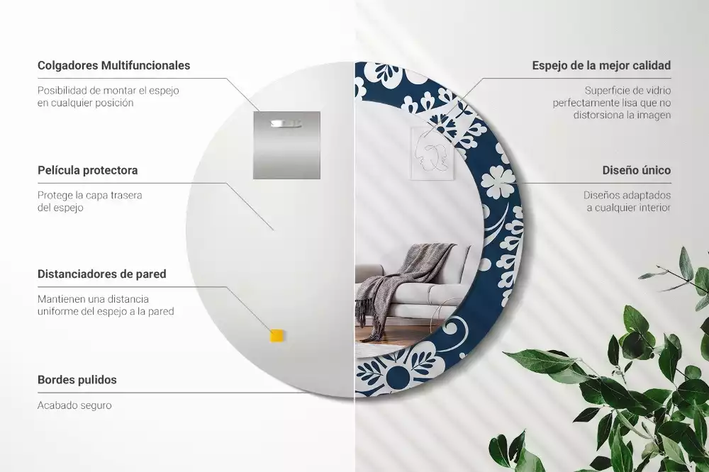 Oglindă rotundă ramă cu imprimeu Compoziție paisley