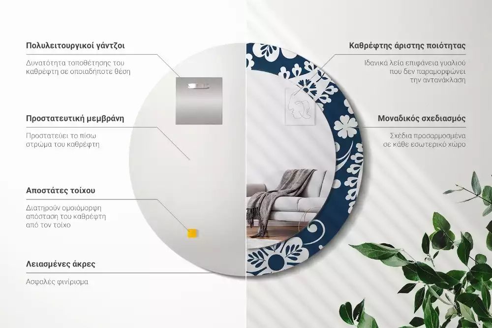 Oglindă rotundă ramă cu imprimeu Compoziție paisley