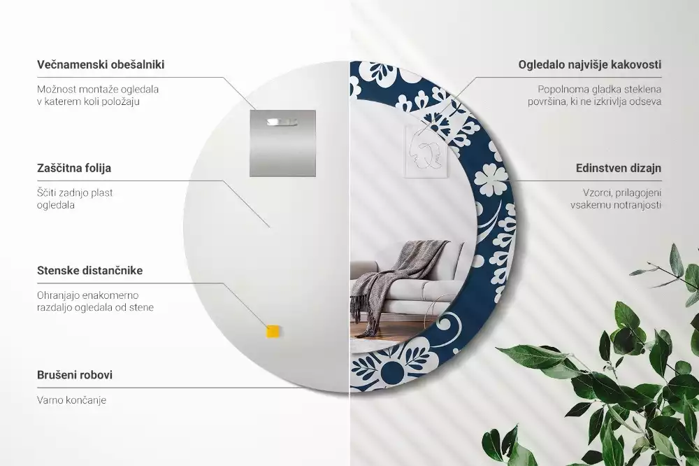 Oglindă rotundă ramă cu imprimeu Compoziție paisley