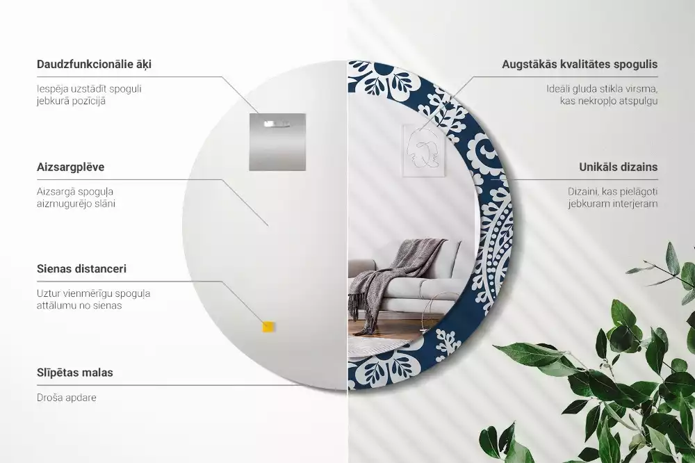 Oglindă rotundă ramă cu imprimeu Compoziție paisley