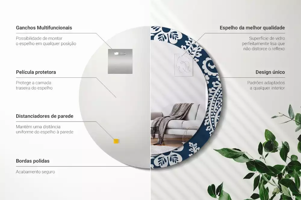 Oglindă rotundă ramă cu imprimeu Compoziție paisley