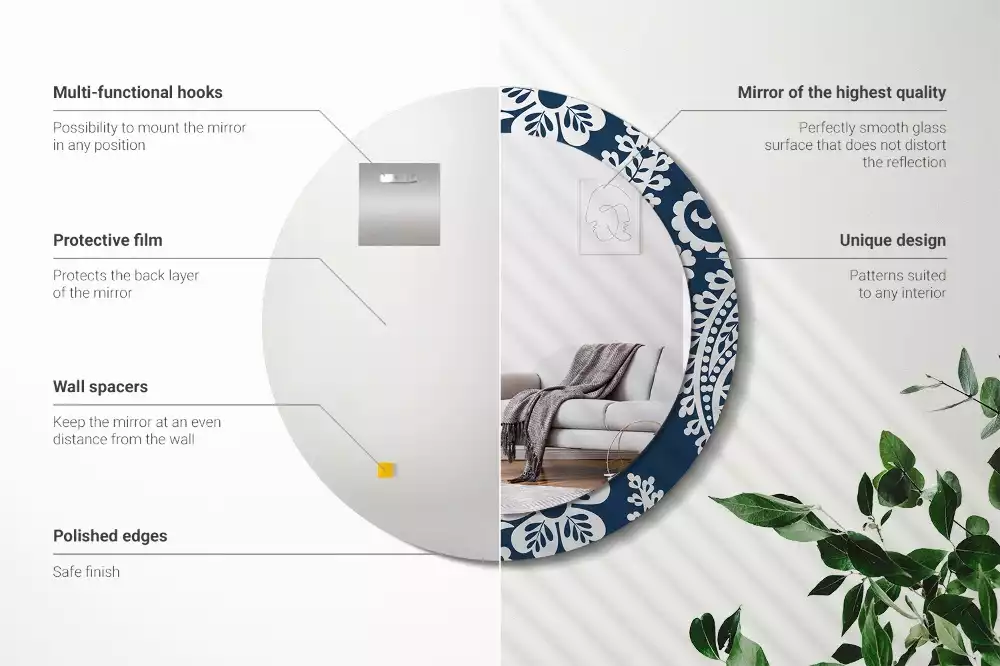 Oglindă rotundă ramă cu imprimeu Compoziție paisley