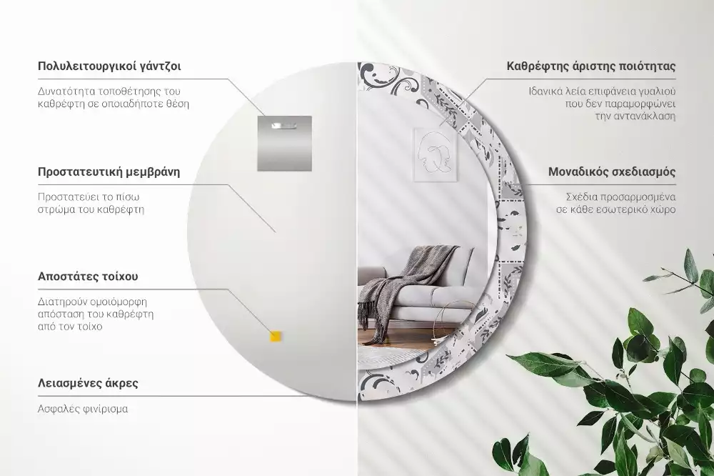 Oglindă cu decor rotundă Plăci retro