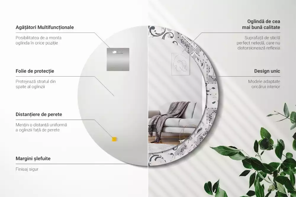 Oglindă cu decor rotundă Plăci retro