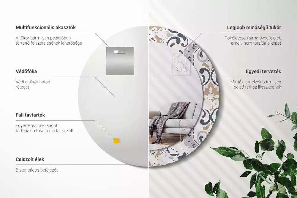 Oglindă cu decor rotundă Plăci retro