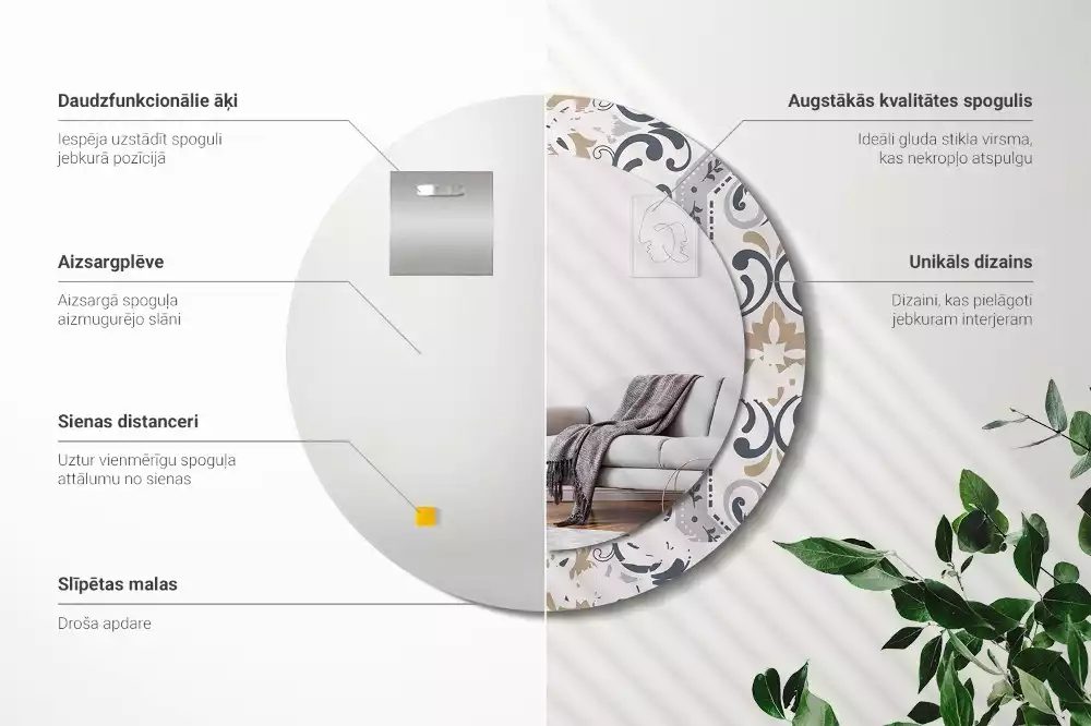 Oglindă cu decor rotundă Plăci retro