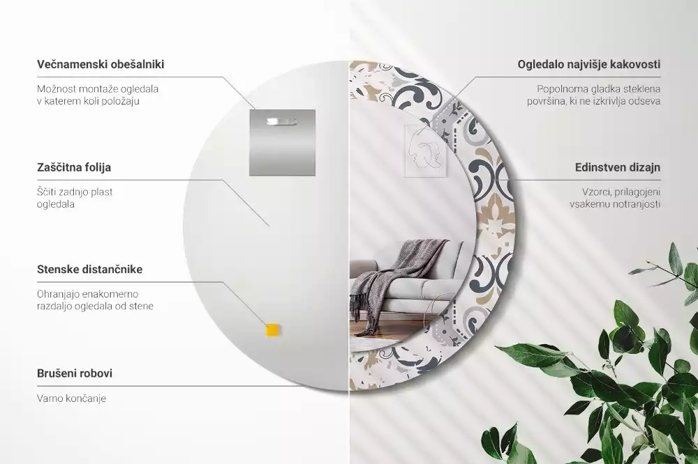 Oglindă cu decor rotundă Plăci retro