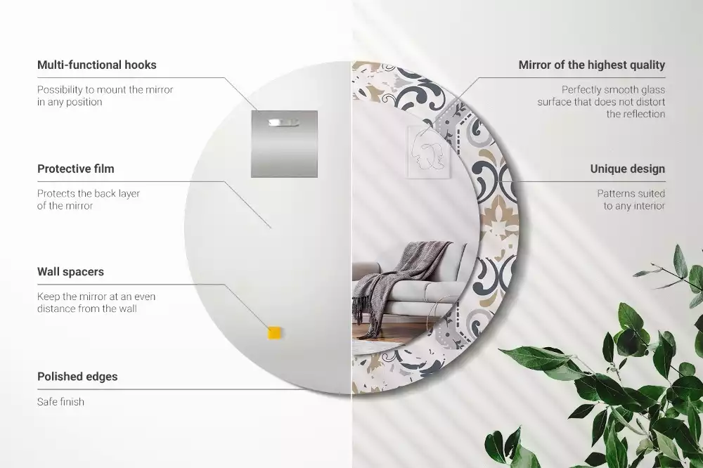 Oglindă cu decor rotundă Plăci retro