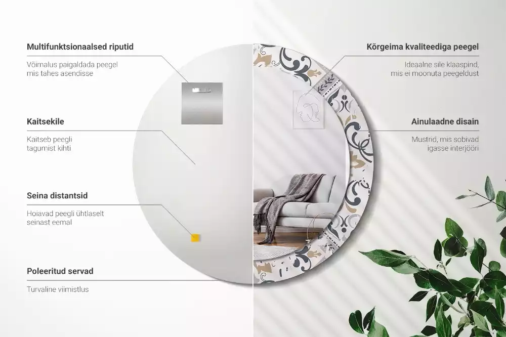 Oglindă cu decor rotundă Plăci retro