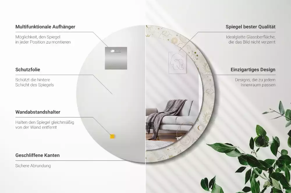 Oglindă rotundă imprimată Model mistic