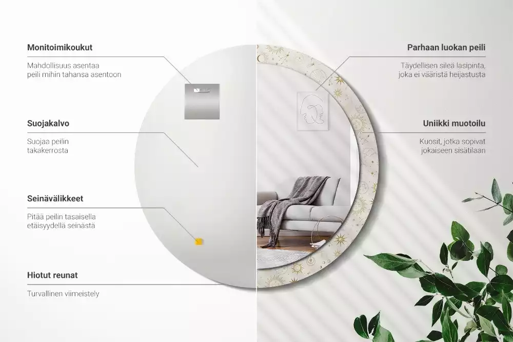 Oglindă rotundă imprimată Model mistic