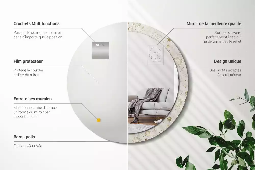 Oglindă rotundă imprimată Model mistic