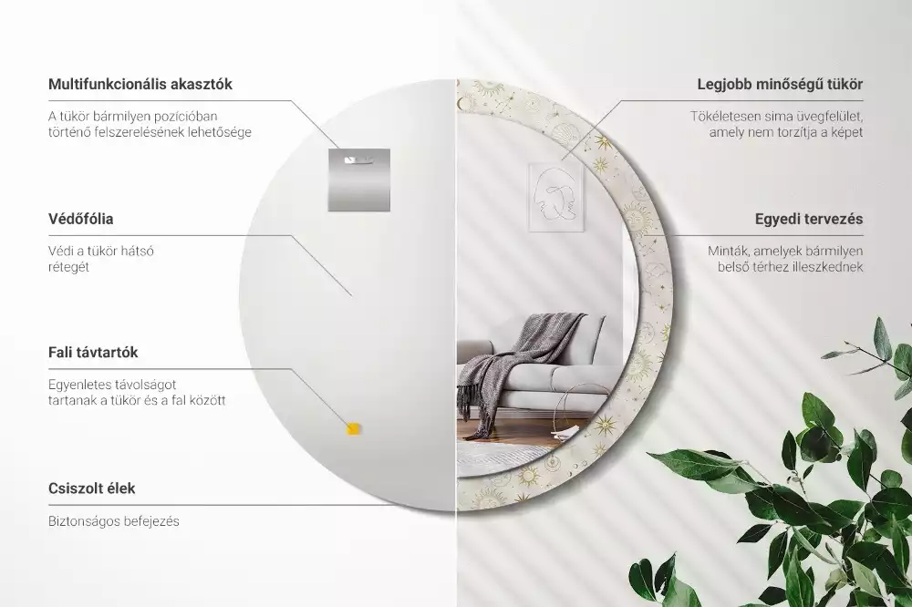 Oglindă rotundă imprimată Model mistic