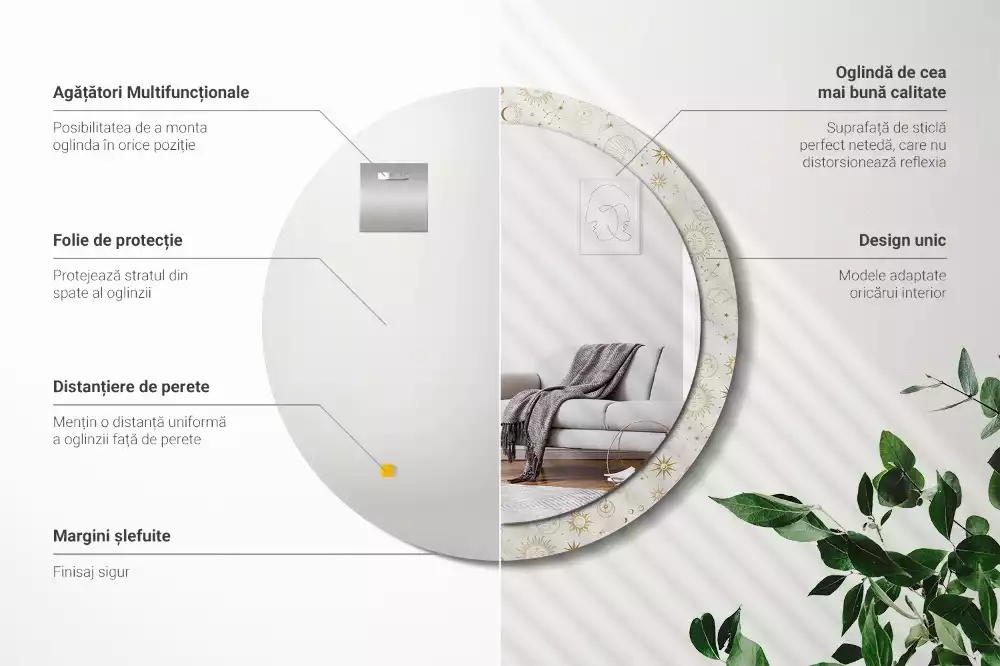 Oglindă rotundă imprimată Model mistic