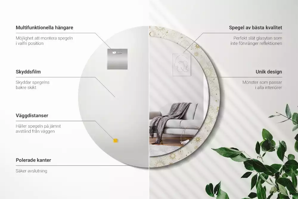 Oglindă rotundă imprimată Model mistic