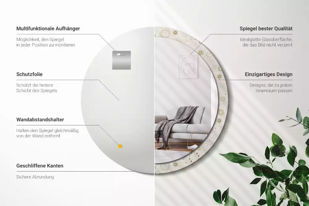 Oglindă rotundă imprimată Model mistic