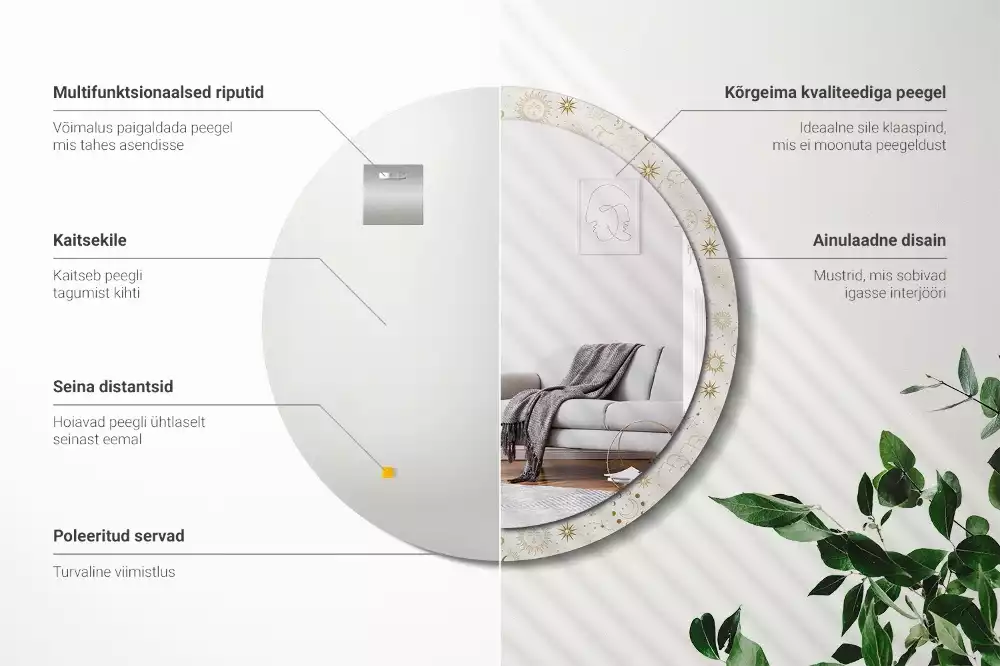 Oglindă rotundă imprimată Model mistic