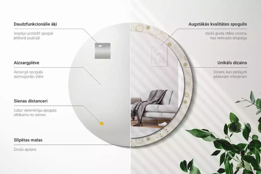 Oglindă rotundă imprimată Model mistic