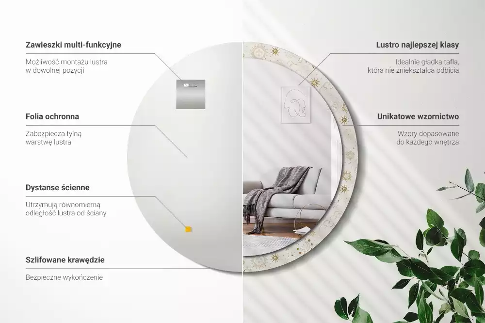 Oglindă rotundă imprimată Model mistic