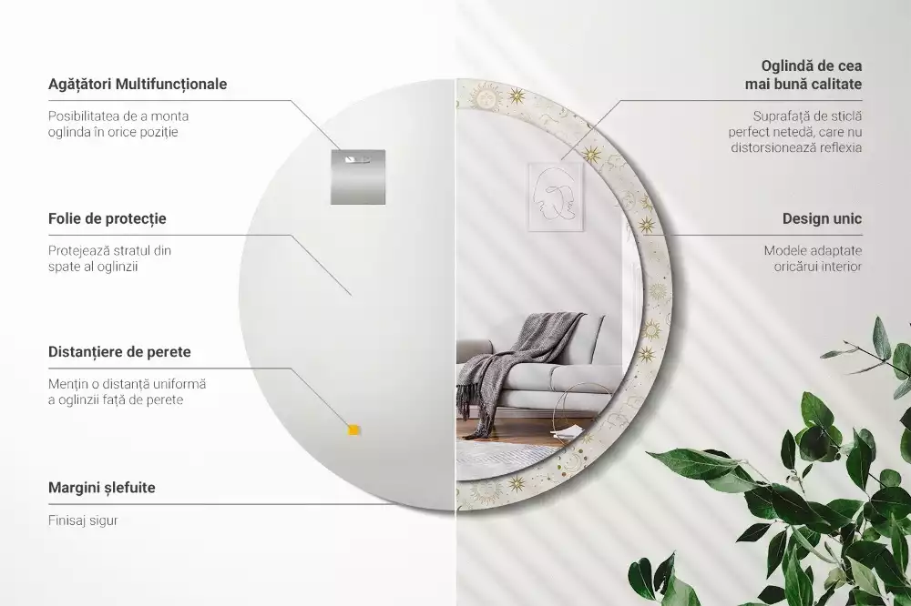 Oglindă rotundă imprimată Model mistic